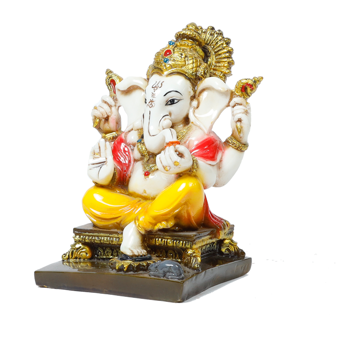 Lord Ganesha Is Sitting On The Throne | Marble Dust Murti Idol - 6 × 4 Inches | For Pooja Temple | Home Decor | Office Decoration | Mandir Decoration And Gifts