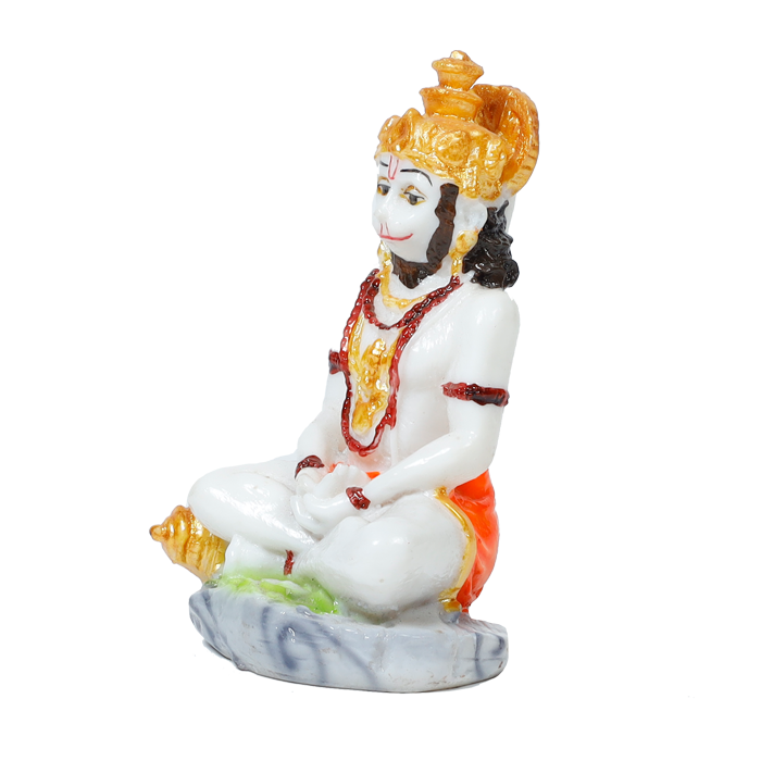 Lord Hanuman Ji Is Sitting On The Throne | Marble Dust Murti Idol - 4 × 3 Inches | For Pooja Temple | Home Decor | Office Decoration | Mandir Decoration And Gifts