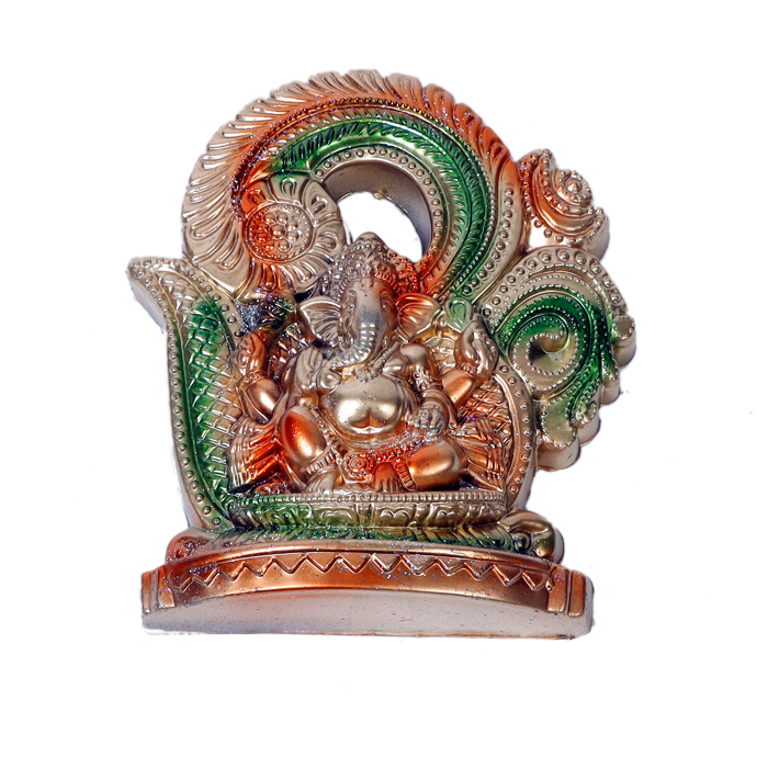 Lord Ganesha Is Sitting On Throne | decorative Plastic Murti Idol - 7 × 5 Inches | For Pooja Temple | Home Decor | Office & Mandir Decoration And Gifts