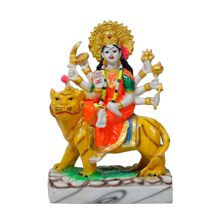 Goddess Durga Mata Is Sitting On The Lion | Marble Dust Murti Idol - 6 × 5 Inches | For Pooja Temple | Home Decor | Office Decoration | Mandir Decoration And Gifts