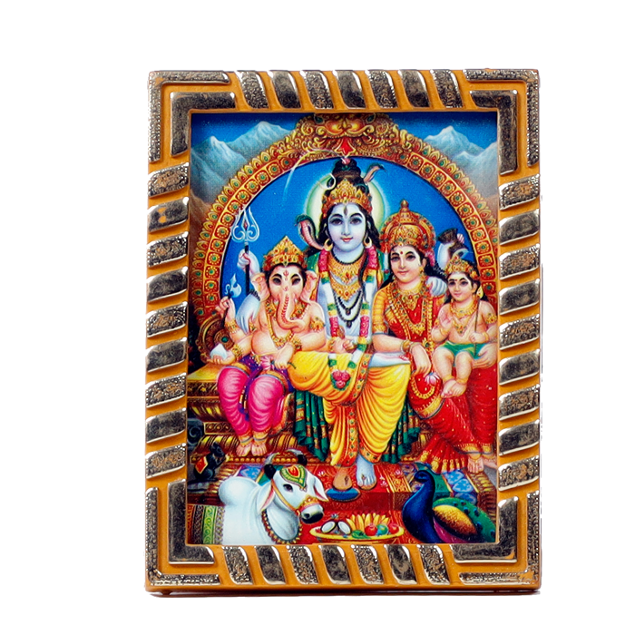 Lord Shiva Family Photo Frame | God Shiva, Parvati, Ganesh And Kartikeya - 5 × 3 Inches | For Pooja Temple | Home Decor | Office & Mandir Decoration And Gifts