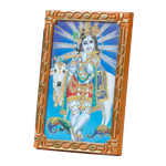 Lord Krishna With Flute And Nandi Photo Frame - 5 × 3 Inches | For Pooja Temple | Home Decor | Office & Mandir Decoration And Gifts