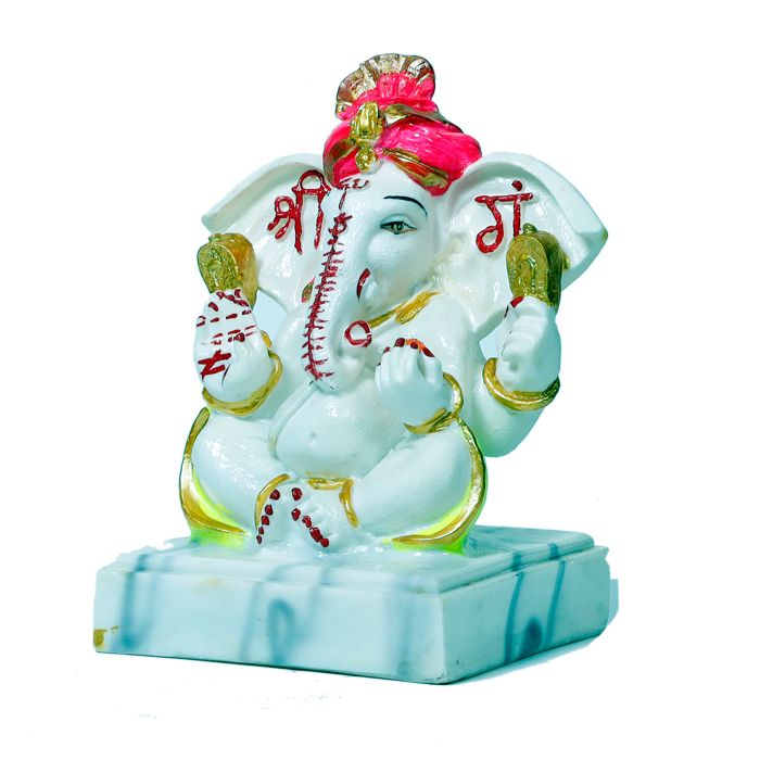 Lord Ganesha Is Sitting On The Stool Marble Dust Murti Idol - 7 × 4 Inches | For Pooja Temple | Home Decor | Office Decoration | Mandir Decoration And Gifts