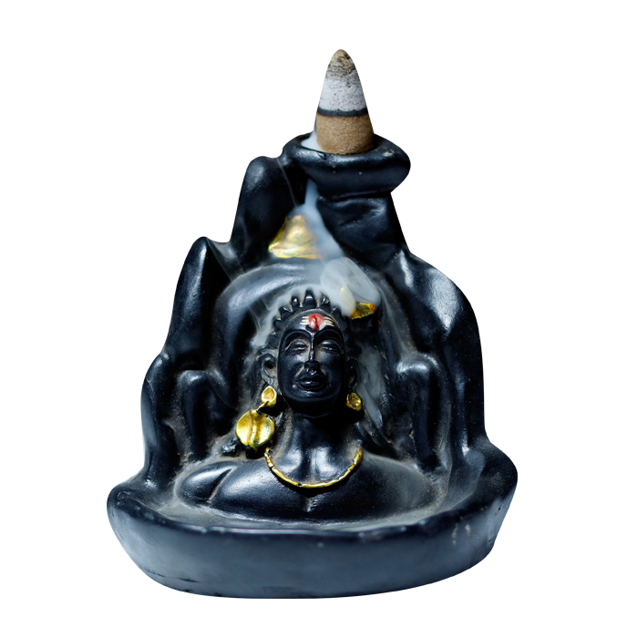 Lord Shiva Adiyogi Backflow Smoke Fountain - 4 × 3 Inches | Backflow Dhoop Cone with Stand | For Pooja Temple | Home Decor | Office Decoration | Mandir Decoration And Gifts