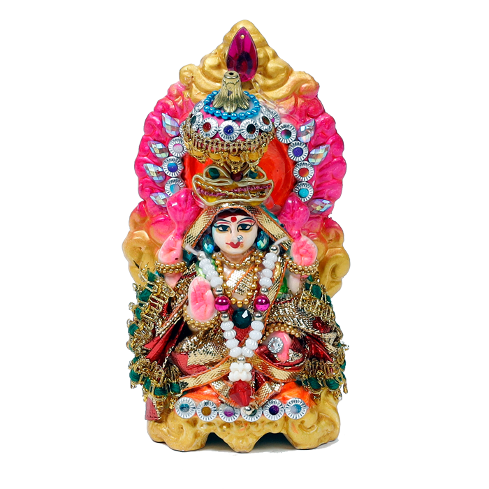 Goddess Lakshmi Mata Is Sitting On Throne | Terracotta Clay Murti Idol - 5 × 3 Inches | For Pooja Temple | Home Decor | Office Decoration | Mandir Decoration And Gifts