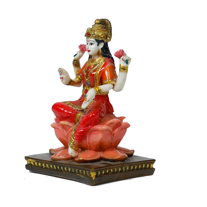 Goddess Lakshmi Is Sitting On The Throne Marble Dust Murti Idol -6 × 4 Inches | For Pooja Temple | Home Decor | Office Decoration | Mandir Decoration And Gifts