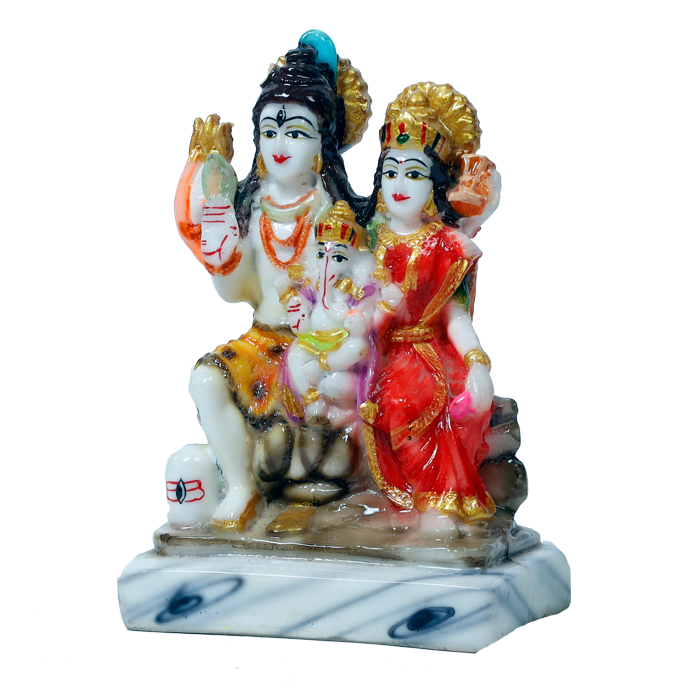 Lord Shiva Family Marble Dust Murti Idol | God Shiva, Parvati Ji, Ganesha And Kartikeya - 3.5 x 5 Inches | For Pooja Temple | Home Decor | Office Decoration | Mandir Decoration And Gifts