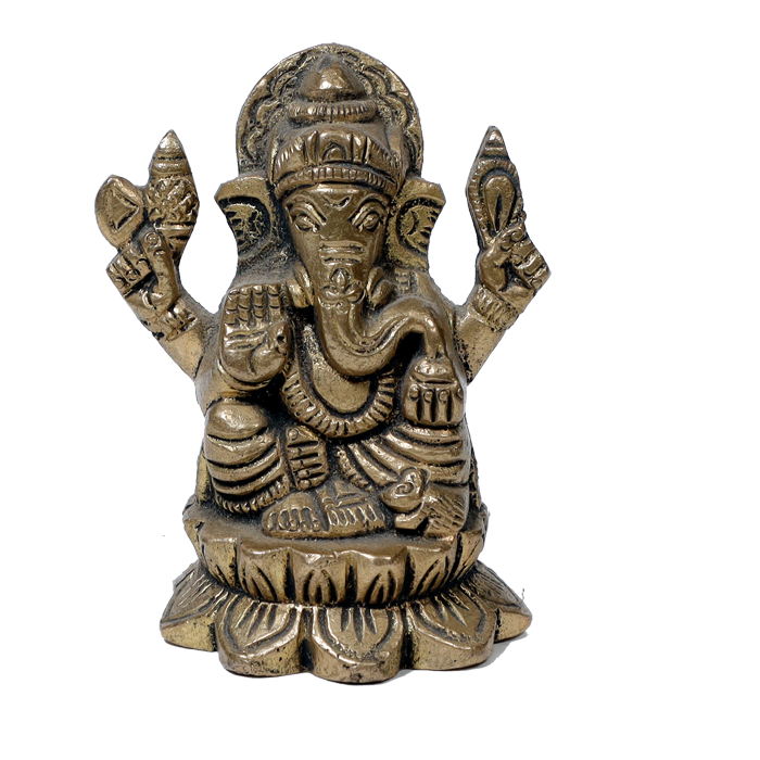 Brass Murti Lord Ganesha Is Sitting On Throne - 3.5 × 3 Inches | For Pooja Temple | Home Decor | Office & Mandir Decoration And Gifts