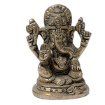 Brass Murti Lord Ganesha Is Sitting On Throne - 2 × 1.5 Inches | 3 × 2.5 Inches | For Pooja Temple | Home Decor | Office & Mandir Decoration And Gifts