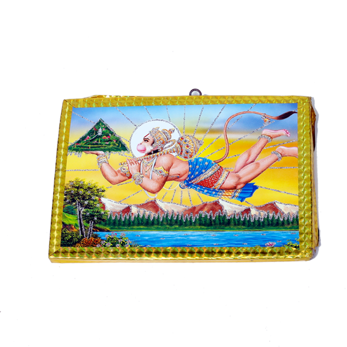 Hanuman Ji Holding a Mountain in His Hand Photo Frame - 7 x 5 Inches | For Pooja Temple | Home Decor | Office Decoration | Mandir Decoration And Gifts