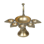 Brass Panchmukhi Puja Aarti Diya with Handle | Festival, Diwali, Navratri 5 Batti Oil Diya Stand - 4 × 11 Inches | 3 × 10 Inches | For Pooja Temple | Home And Mandir Decoration
