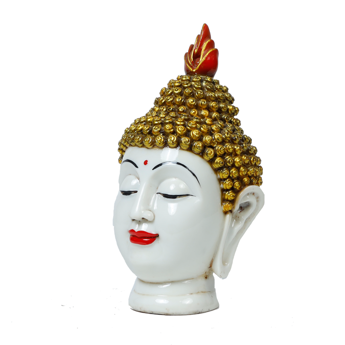 Lord Gautam Buddha Face White And Yellow Marble Dust Murti Idol - 10 × 6 Inches | For Pooja Temple | Home Decor | Office Decoration | Mandir Decoration And Gifts