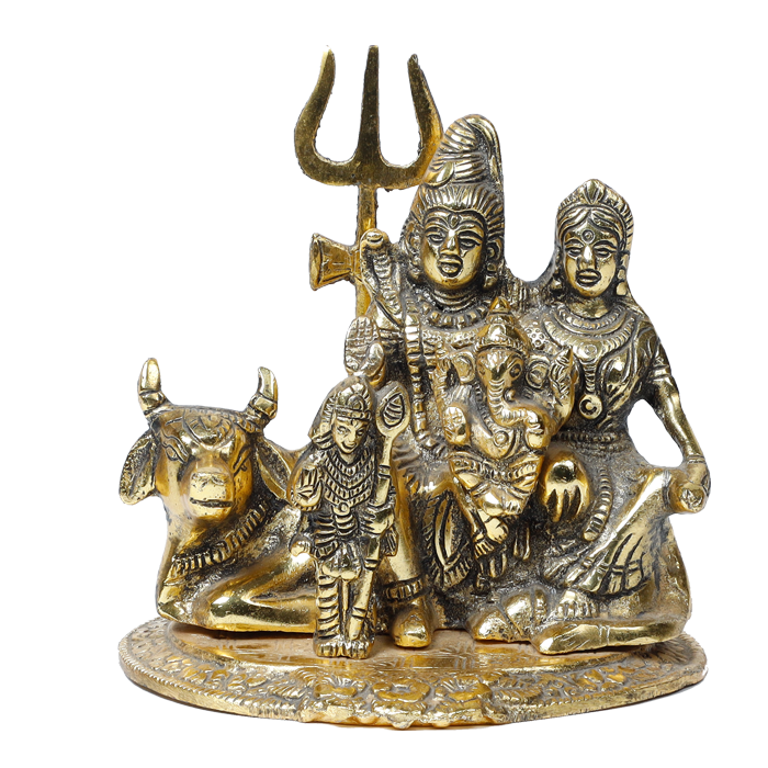 Brass Murti Lord Shiva Family | God Shiva, Parvati, Ganesh And Kartikeya Murti - 6 × 6 Inches | For Pooja Temple | Home Decor | Office & Mandir Decoration And Gifts