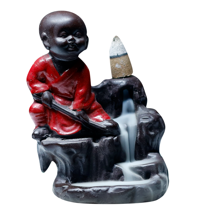 Lord Laughing Buddha Backflow Smoke Fountain - 5 × 3 Inches | Backflow Dhoop Cone with Stand | For Pooja Temple | Home Decor | Office Decoration | Mandir Decoration And Gifts