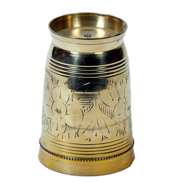 Drinking Brass Tumbler with Embossed Design | Brass Dining Glass - 4 × 3 Inches | 3 × 2.5 Inches | For Daily Use | Traditional Kitchenware And Pooja Temple