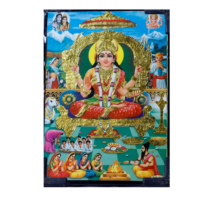Goddess Santoshi Is Sitting On Throne Mata Photo Frame - 7 × 5 Inches | For Pooja Temple | Home Decor | Office Decoration | Mandir Decoration And Gifts
