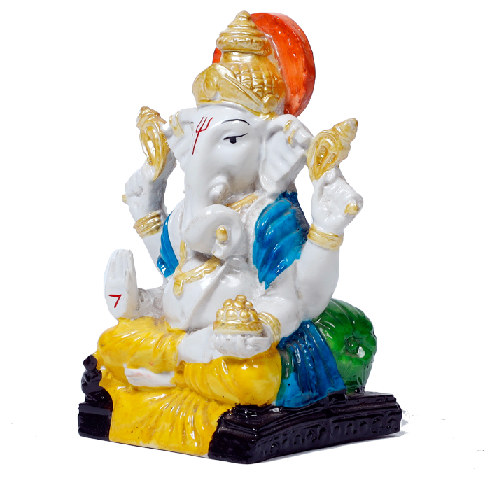 Lord Ganesha Is Sitting On The Stool | Marble Dust Murti Idol - 5 × 3 Inches | For Pooja Temple | Home Decor | Office Decoration | Mandir Decoration And Gifts