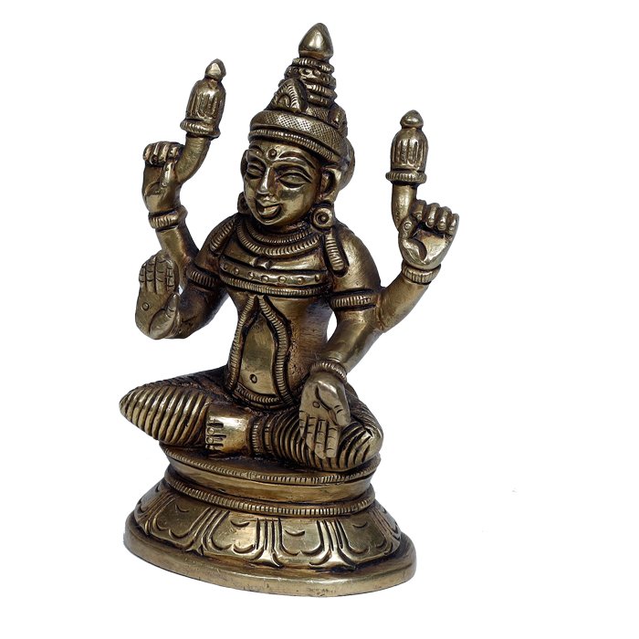 Brass Murti Goddess Lakshmi Is Sitting On Throne - 5 × 3.5 Inches | For Pooja Temple | Home Decor | Office & Mandir Decoration And Gifts