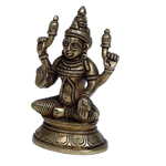 Brass Murti Goddess Lakshmi Is Sitting On Throne - 5 × 3.5 Inches | For Pooja Temple | Home Decor | Office & Mandir Decoration And Gifts