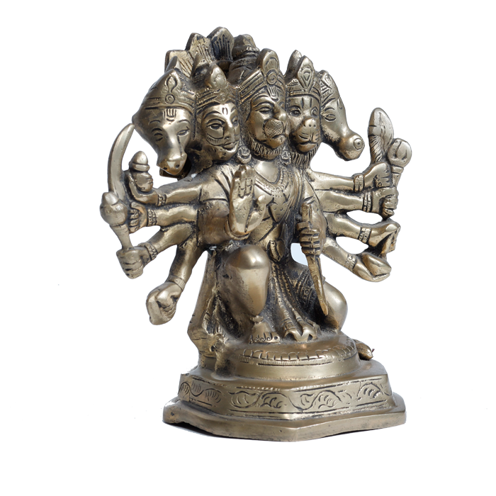 Brass Murti Panchmukhi Hanuman Ji - 7 × 6.5 Inches | For Pooja Temple | Home Decor | Office & Mandir Decoration And Gifts
