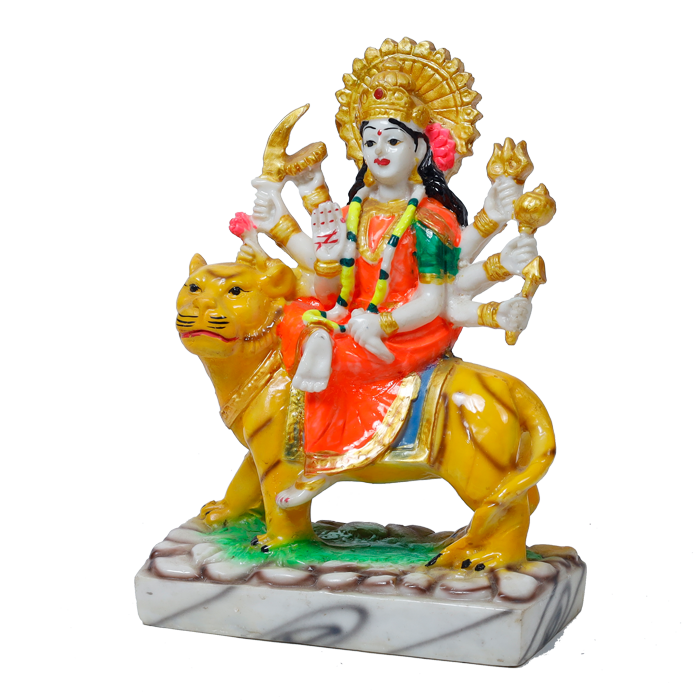 Goddess Durga Mata Is Sitting On The Lion | Marble Dust Murti Idol - 8 × 6 Inches | For Pooja Temple And Home Decor |Office Decoration | Mandir Decoration And Gifts