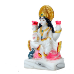 Goddess Lakshmi Mata Is Sitting On The Stool Marble Dust Murti Idol - 4 × 3 Inches | For Pooja Temple | Home Decor | Office Decoration | Mandir Decoration And Gifts
