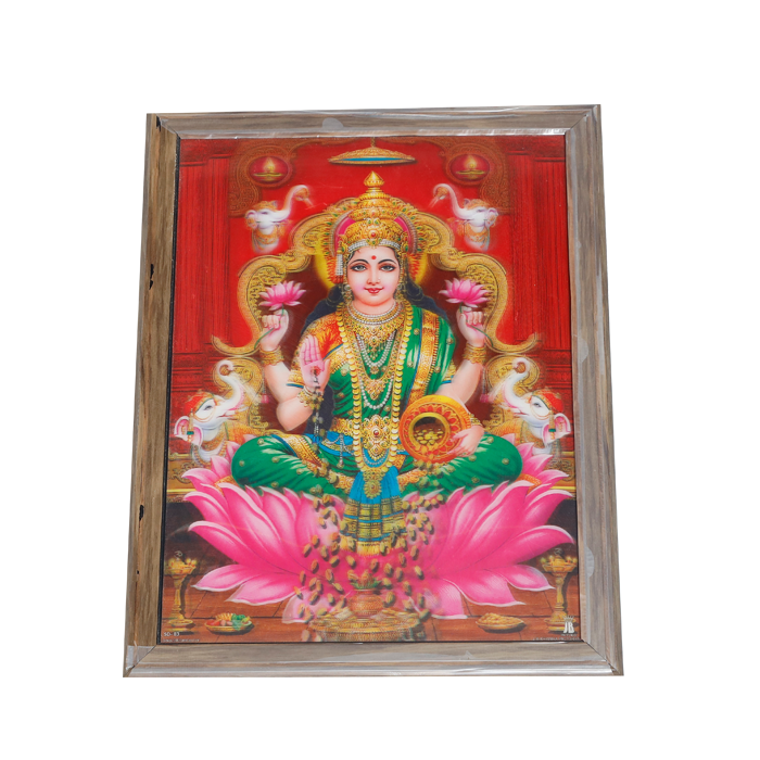 Goddess Lakshmi Mata Is Sitting On Lotus Flower Photo Frame - 17 × 13 Inches | For Pooja Temple | Home Decor And Gifts