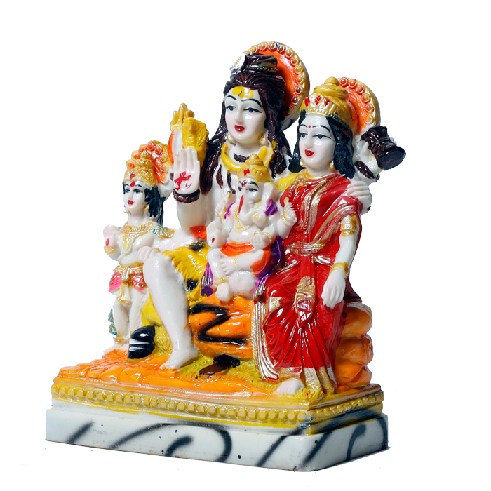Lord Shiva Family Marble Dust Murti Idol | God Shiva, Parvati, Ganesh And Kartikeya - 7 × 5 Inches | For Pooja Temple | Home Decor | Office Decoration | Mandir Decoration And Gifts