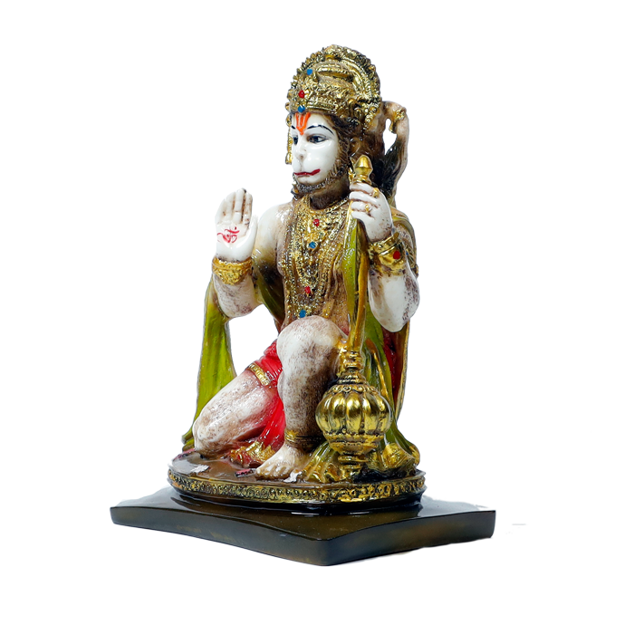 Lord Veer Bajrang Bali Hanuman Ji Marble Dust Murti Idol - 9 x 5 Inches | For Pooja Temple | Home Decor | Office Decoration | Mandir Decoration And Gifts