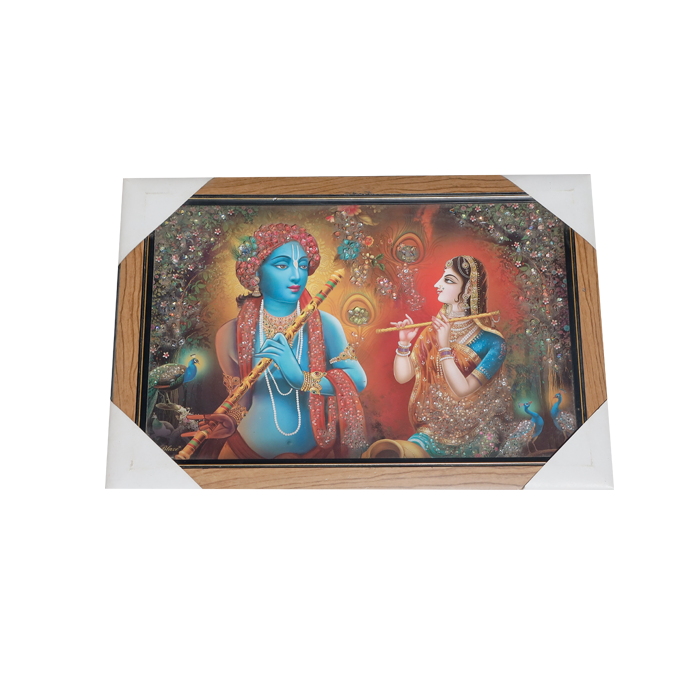 Goddess Radha And Lord Krishan Photo Frame - 20 × 15 Inches | For Pooja Temple | Home Decor And Gifts