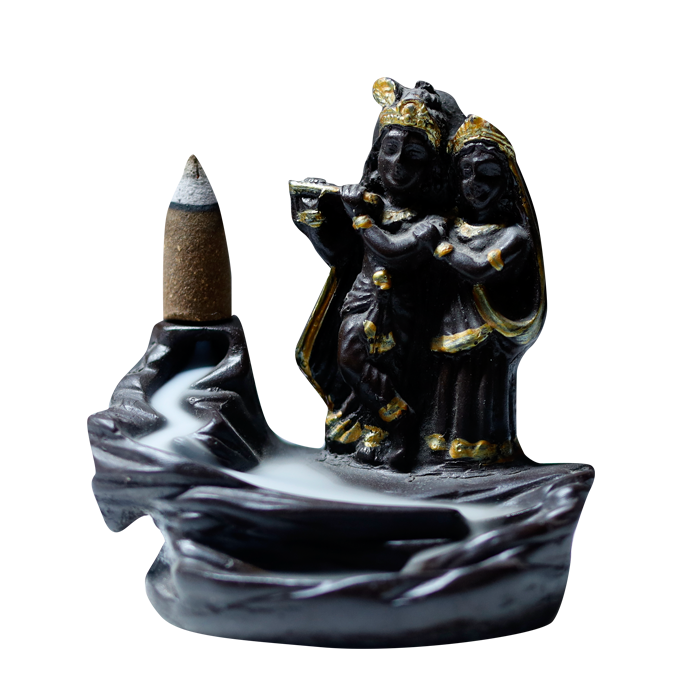 Goddess Radha And Lord Krishna Back Flow Smoke Fountain - 4 × 3 Inches | Backflow Dhoop Cone with Stand | For Pooja Temple | Home Decor | Office Decoration | Mandir Decoration And Gifts