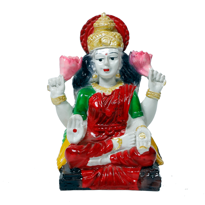 Goddess Lakshmi Mata Is Sitting On The Stool Marble Dust Murti Idol - 5 × 3 Inches | For Pooja Temple | Home Decor | Office Decoration | Mandir Decoration And Gifts