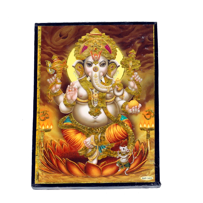 Lord Ganesha Is Sitting On Throne With Mushak Photo Frame - 7 x 5 Inches | For Pooja Temple | Home Decor | Office Decoration | Mandir Decoration And Gifts