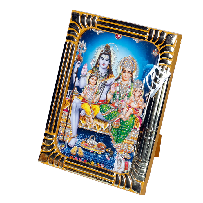 Lord Shiva Family Photo Frame | God Shiva, Parvati, Ganesh And Kartikeya - 8 x 6 Inches | For Pooja Temple | Home Decor | Office Decoration | Mandir Decoration And Gifts