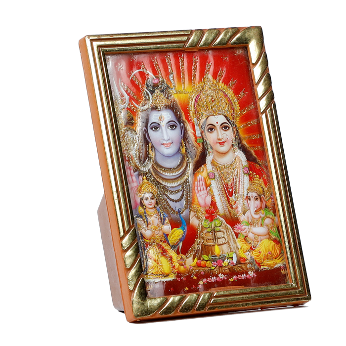 Lord Shiva Family Photo Frame | God Shiva, Parvati, Ganesh And Kartikeya - 5 × 3 Inches | For Pooja Temple | Home Decor | Office & Mandir Decoration And Gifts