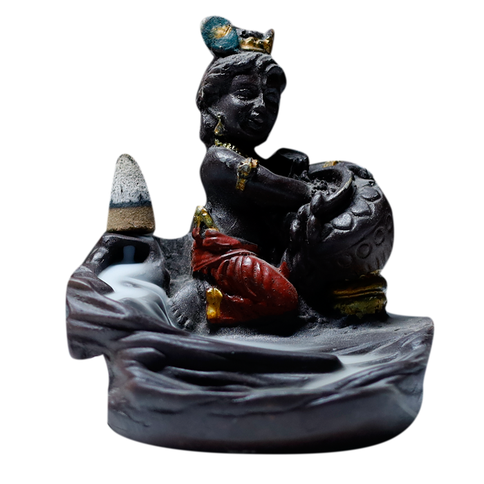 Lord Krishna Backflow Smoke Fountain - 4 × 3 Inches | Backflow Dhoop Cone with Stand | For Pooja Temple | Home Decor | Office Decoration | Mandir Decoration And Gifts
