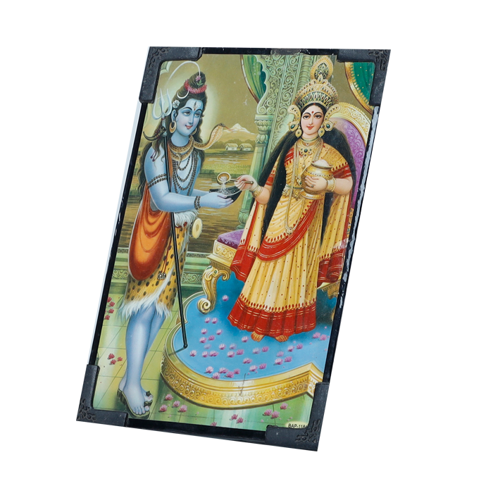 Lord Shiva And Goddess Annapurna Devi Photo Frame - 7 × 5 Inches | For Pooja Temple | Home Decor | Office Decoration | Mandir Decoration And Gifts