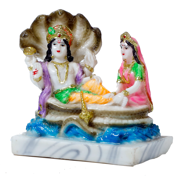 Lord Vishnu & Goddess Lakshmi Mata Is Sitting On Throne | Marble Dust Murti Idol - 5 x 4 Inches | For Pooja Temple | Home Decor | Office Decoration | Mandir Decoration And Gifts