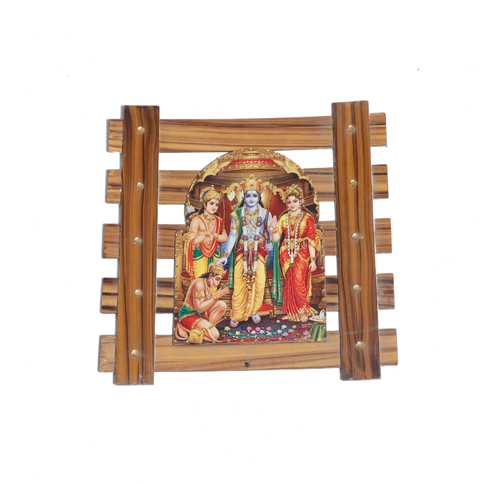 Lord Ram Darbar With Ram, Laxman, Sita And Hanuman Photo Frame - 14 × 15 Inches | For Pooja Temple | Home Decor And GIfts