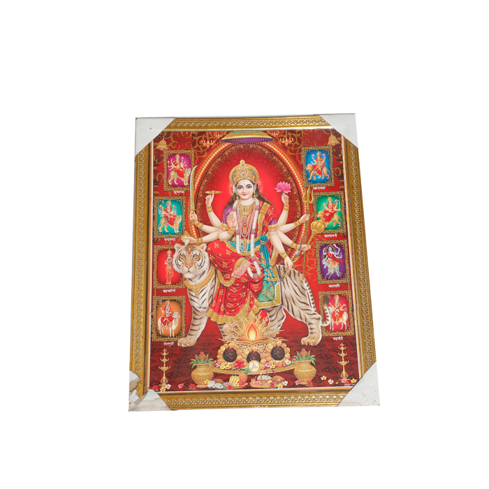 Goddess Durga Mata Is Sitting On The Lion Photo Frame - 26 × 20 Inches | For Pooja Temple | Home Decor And Gifts
