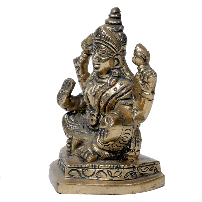 Brass Murti Goddess Lakshmi Ji Is Sitting On Throne - 3.5 × 2.5 Inches | For Pooja Temple | Home Decor | Office & Mandir Decoration And Gifts