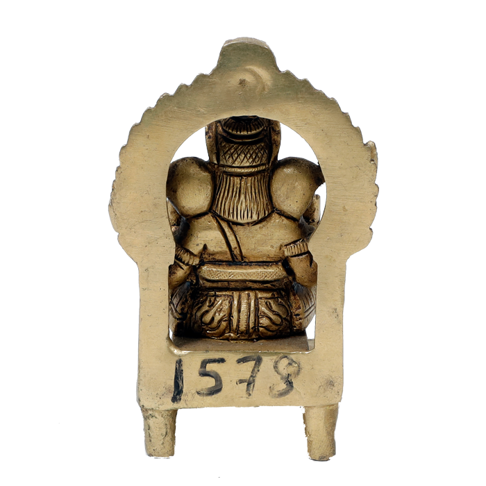 Brass Murti Lord Ganesha Is Sitting On Throne- 4.5 × 2.5 Inches | For Pooja Temple | Home Decor | Office & Mandir Decoration And Gifts