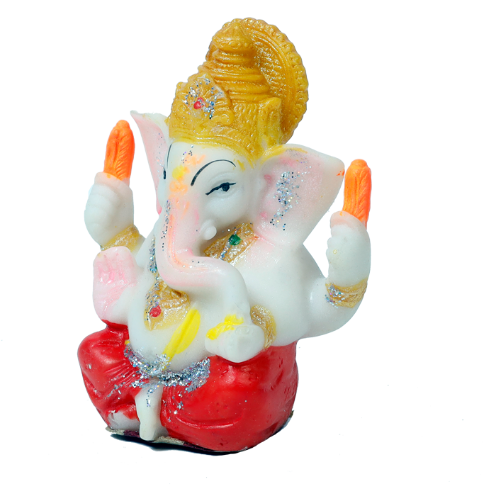 Lord Ganesha Is Sitting On Throne | Solid Plastic Murti Idol - 4 x 3 Inches | For Pooja Temple | Home Decor | Office Decoration | Mandir Decoration And Gifts