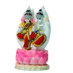 Goddess Lakshmi Mata & Lord Ganesha Is Sitting on louts Flower | Marble Dust Murti Idol - 7 x 4 Inches | For Pooja Temple | Home Decor | Office Decoration | Mandir Decoration And Gifts
