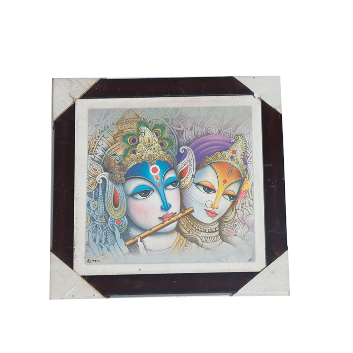 Goddess Radha And Lord Krishan Photo Frame - 11 × 11 Inches | For Pooja Temple | Home Decor And Gifts