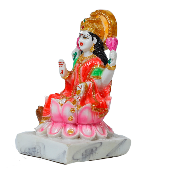 Goddess Lakshmi Mata Is Sitting On The Throne Marble Dust Murti Idol - 7 × 4 Inches | For Pooja Temple | Home Decor | Office Decoration | Mandir Decoration And Gifts