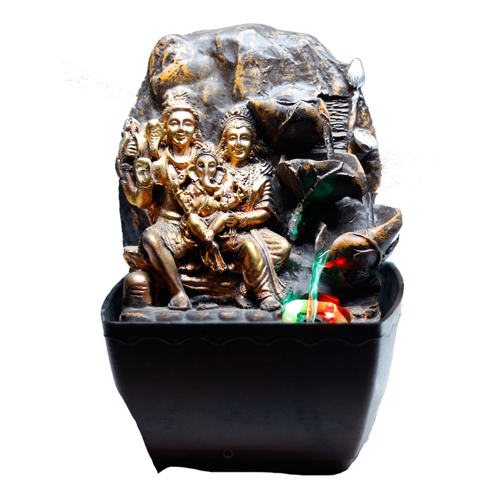 Lord Shiva Family Smoke Water Fountain With Lightning Effect - 8 × 4Inches | For Pooja Temple | Home Decor | Mandir Decoration And Gifts