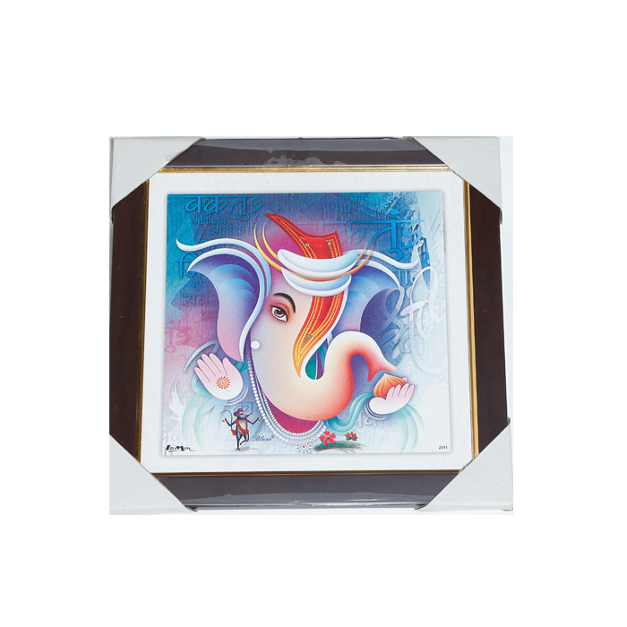 Lord Ganesha Photo Frame - 11 × 11 Inches | For Pooja Temple | Home Decor And Gifts