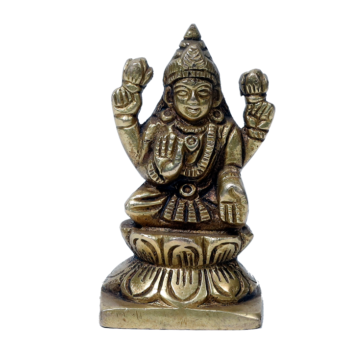Brass Murti Goddess Lakshmi Ji Is Sitting On Stool - 3 × 2 Inches | For Pooja Temple | Home Decor | Office & Mandir Decoration And Gifts
