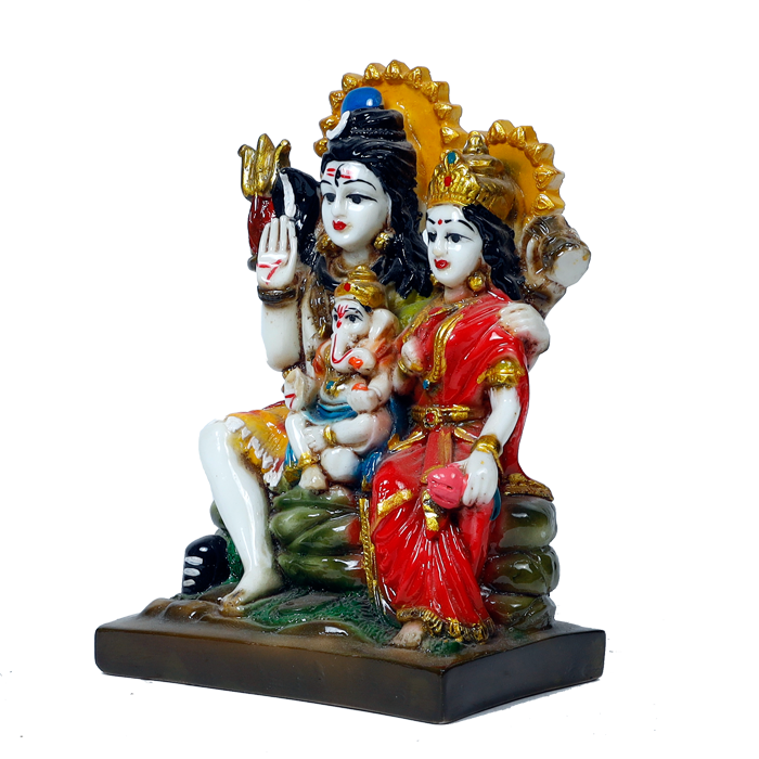 Lord Shiva Family Marble Dust Murti Idol | God Shiva, Parvati Ji, Ganesha And Kartikeya - 7 × 5 Inches | For Pooja Temple | Home Decor | Office Decoration | Mandir Decoration And Gifts